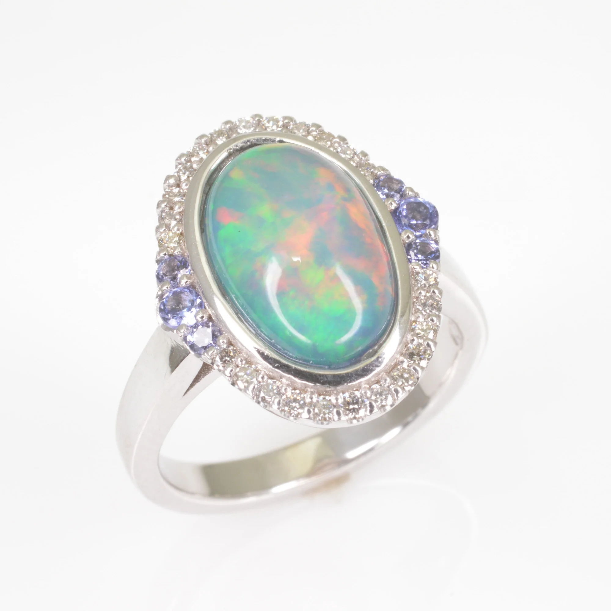 2.32ct Ethiopian Opal Tanzanite Ring The Gem Vault